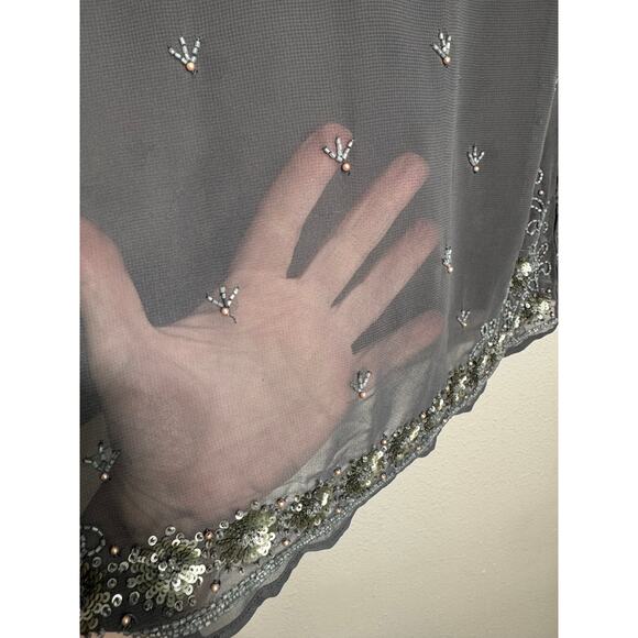 Sundance beaded tunic sheer gray short split sleeves beaded neck cuffs hem Sz S - Picture 7 of 11